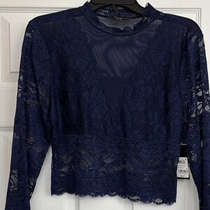 Guess Navy Floral Lace Blouse